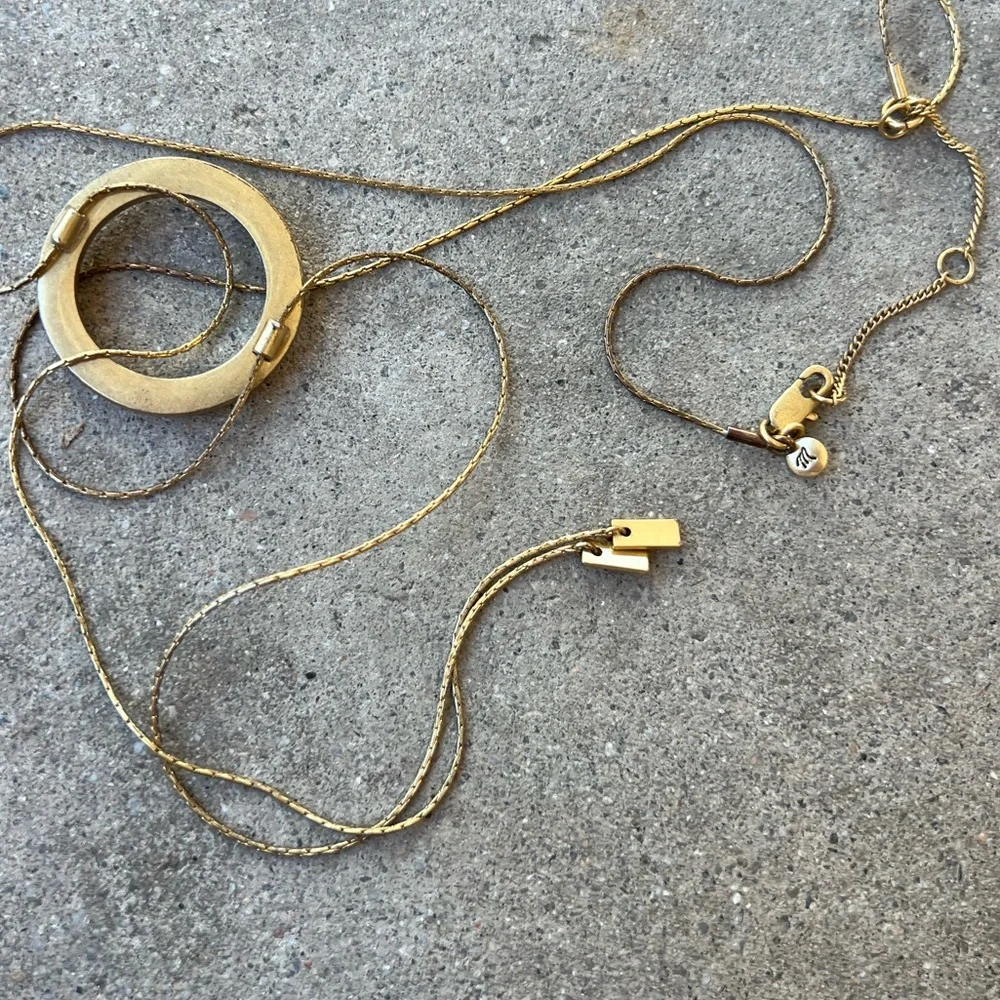 Vintage Madewell Long necklace sautoir, gold tone adjustable pendant Round Ring - Picture 6 of 14